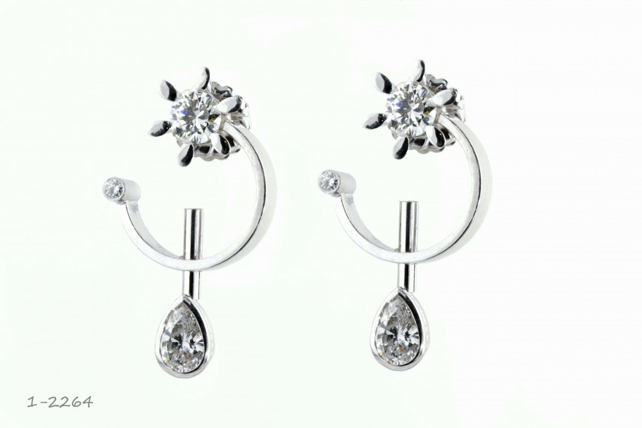 14KT White Gold 3.76 CTW Round Pear Drops Earrings  I-2264
